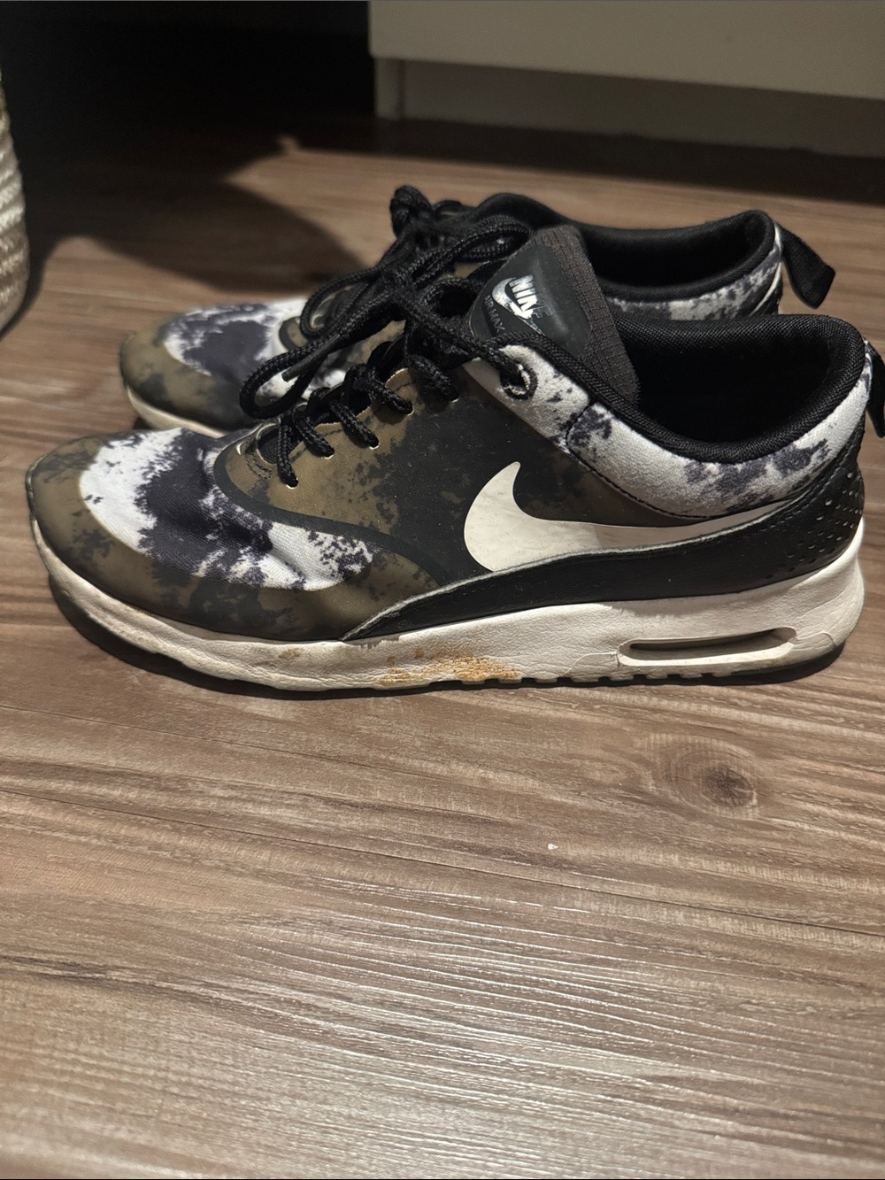 Nike THEA Black White Tie-Dye Athletic Sneakers
